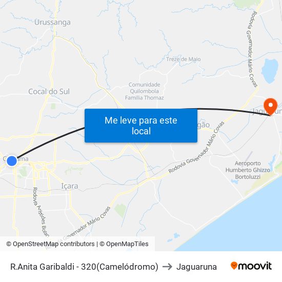 R.Anita Garibaldi - 320(Camelódromo) to Jaguaruna map
