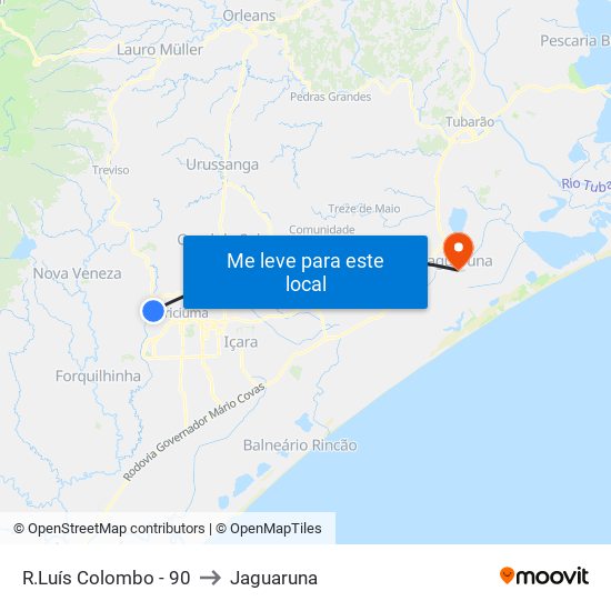 R.Luís Colombo - 90 to Jaguaruna map