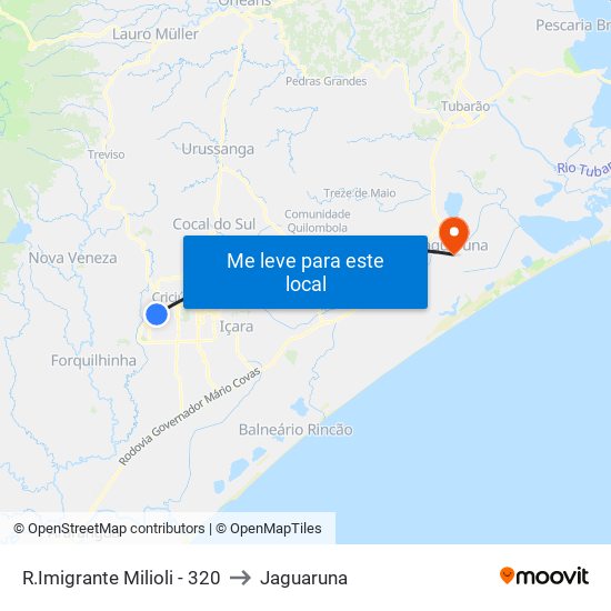 R.Imigrante Milioli - 320 to Jaguaruna map