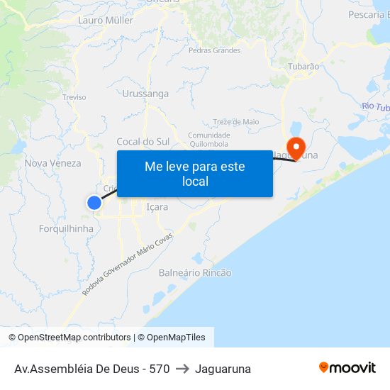 Av.Assembléia De Deus - 570 to Jaguaruna map