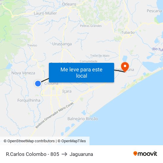 R.Carlos Colombo - 805 to Jaguaruna map