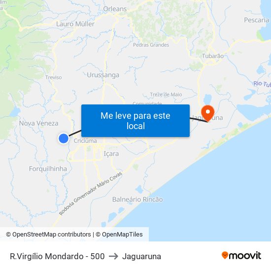 R.Virgílio Mondardo - 500 to Jaguaruna map