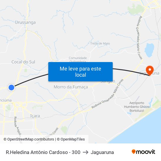 R.Heledina Antônio Cardoso -  300 to Jaguaruna map