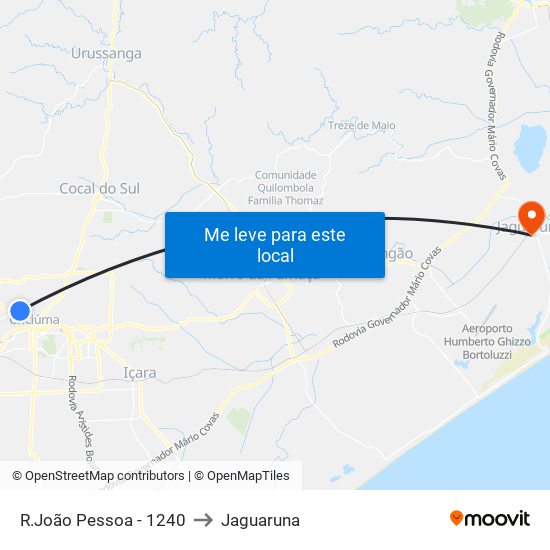 R.João Pessoa - 1240 to Jaguaruna map