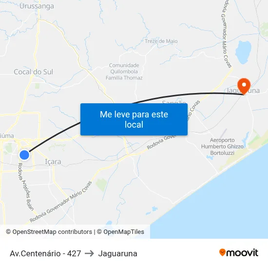 Av.Centenário - 427 to Jaguaruna map