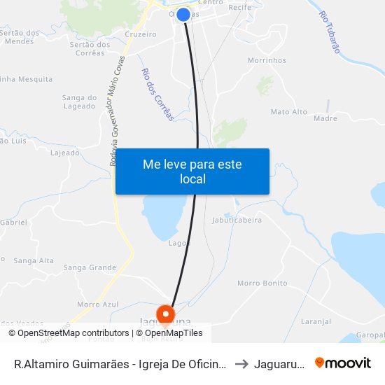 R.Altamiro Guimarães - Igreja De Oficinas to Jaguaruna map