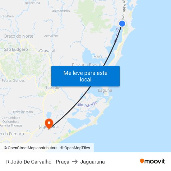 R.João De Carvalho - Praça to Jaguaruna map