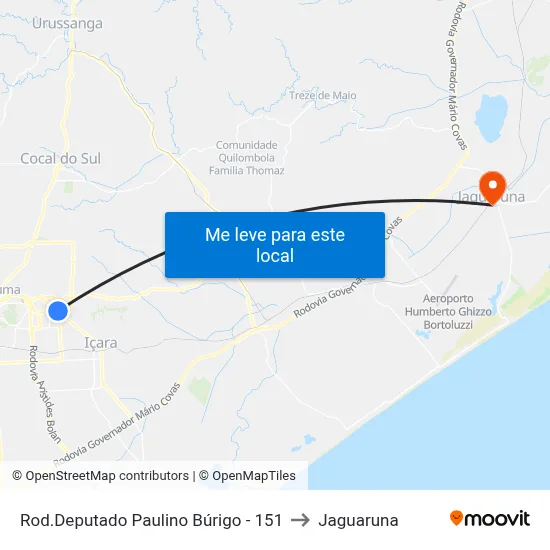 Rod.Deputado Paulino Búrigo - 151 to Jaguaruna map