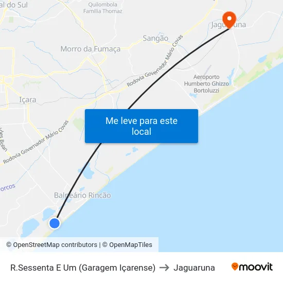 R.Sessenta E Um (Garagem Içarense) to Jaguaruna map