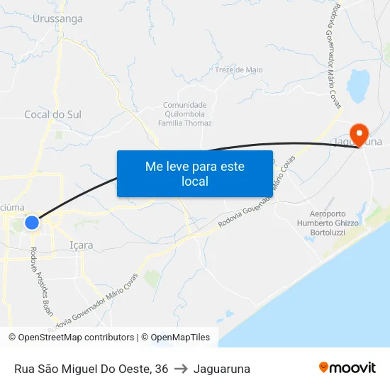 Rua São Miguel Do Oeste, 36 to Jaguaruna map