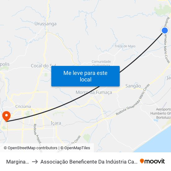 Marginal Br-101 to Associação Beneficente Da Indústria Carbonífera De Santa Catarina map
