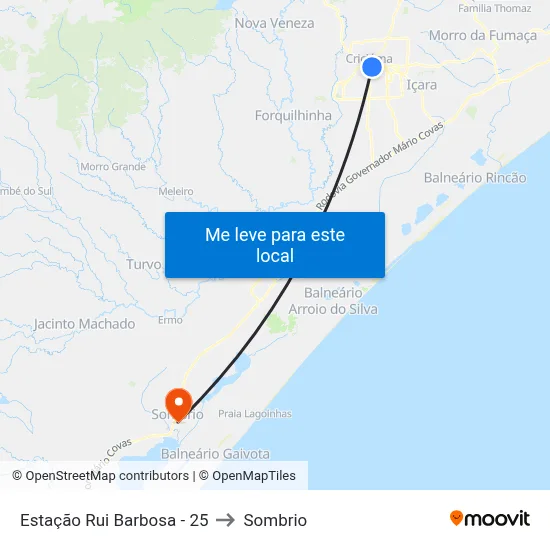 Estação Rui Barbosa - 25 to Sombrio map