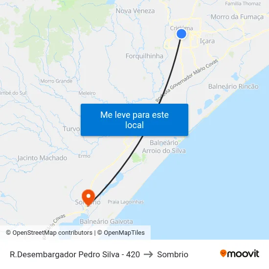 R.Desembargador Pedro Silva - 420 to Sombrio map