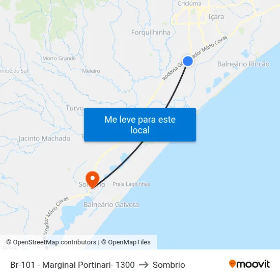 Br-101 - Marginal Portinari- 1300 to Sombrio map