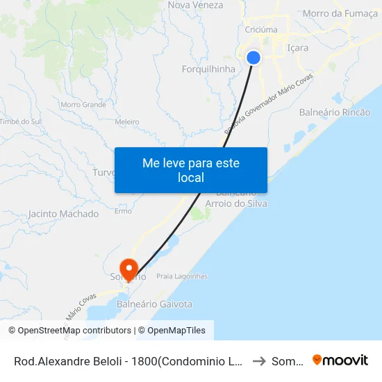 Rod.Alexandre Beloli - 1800(Condominio Lago Dourado) to Sombrio map