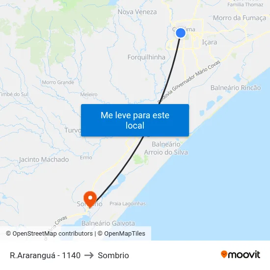 R.Araranguá - 1140 to Sombrio map