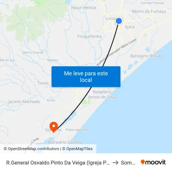R.General Osvaldo Pinto Da Veiga (Igreja Próspera) to Sombrio map