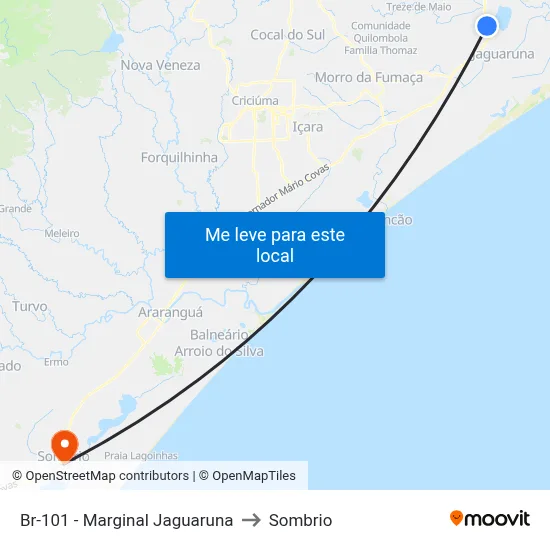 Br-101 - Marginal Jaguaruna to Sombrio map