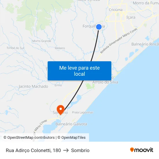 Rua Adirço Colonetti, 180 to Sombrio map