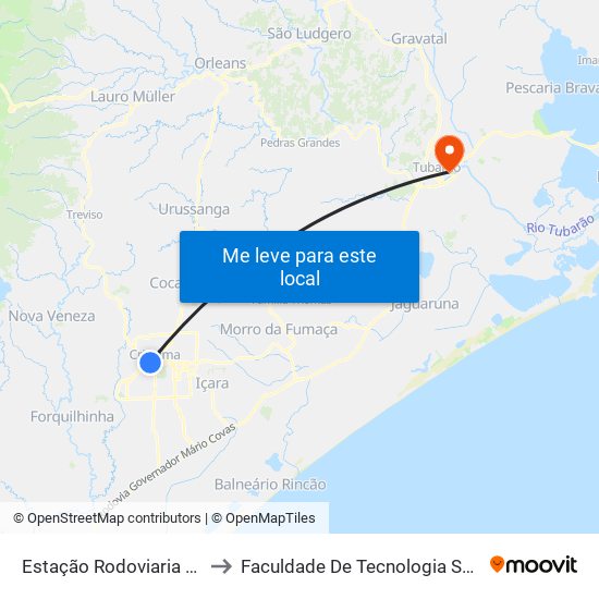 Estação Rodoviaria - 26 to Faculdade De Tecnologia Senac map