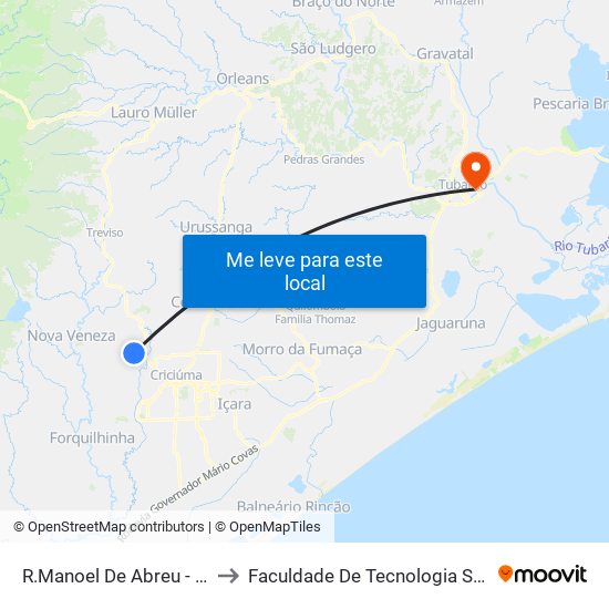 R.Manoel De Abreu - 210 to Faculdade De Tecnologia Senac map