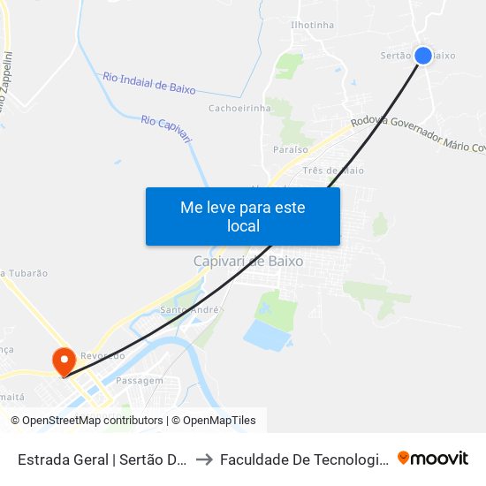 Estrada Geral | Sertão Da Estiva to Faculdade De Tecnologia Senac map