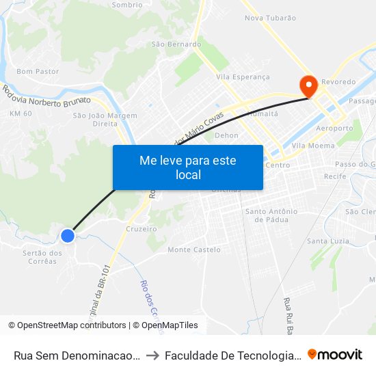 Rua Sem Denominacao, 1819 to Faculdade De Tecnologia Senac map