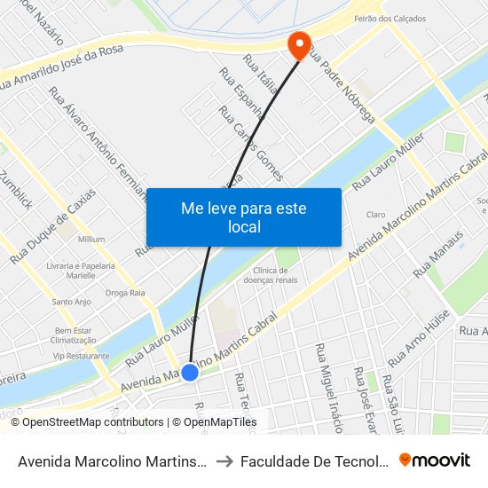 Avenida Marcolino Martins Cabral, 2680 to Faculdade De Tecnologia Senac map