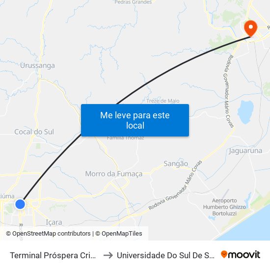 Terminal Próspera Criciúma(Tpro) to Universidade Do Sul De Santa Catarina map