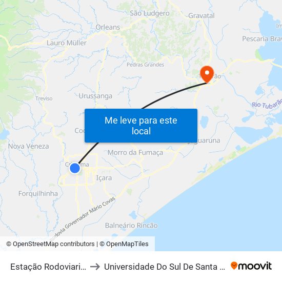Estação Rodoviaria - 26 to Universidade Do Sul De Santa Catarina map
