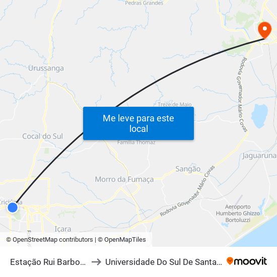 Estação Rui Barbosa - 25 to Universidade Do Sul De Santa Catarina map