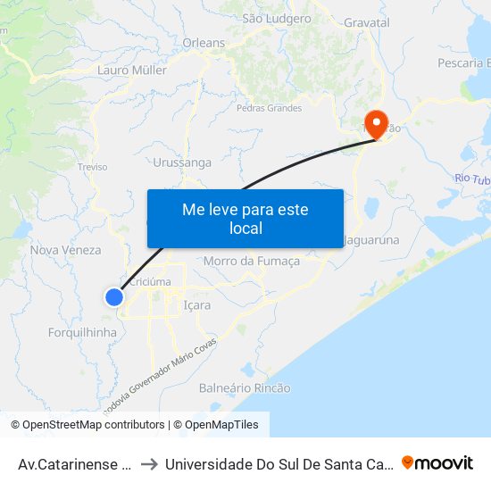Av.Catarinense - 70 to Universidade Do Sul De Santa Catarina map