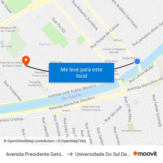 Avenida Presidente Getúlio Vargas 2173 to Universidade Do Sul De Santa Catarina map