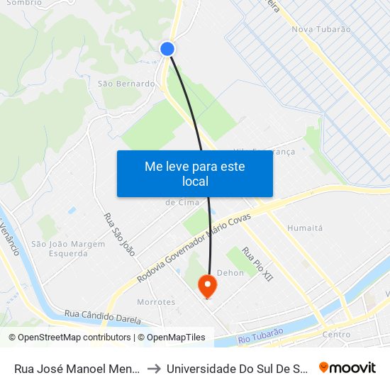 Rua José Manoel Mendes, 3635b to Universidade Do Sul De Santa Catarina map