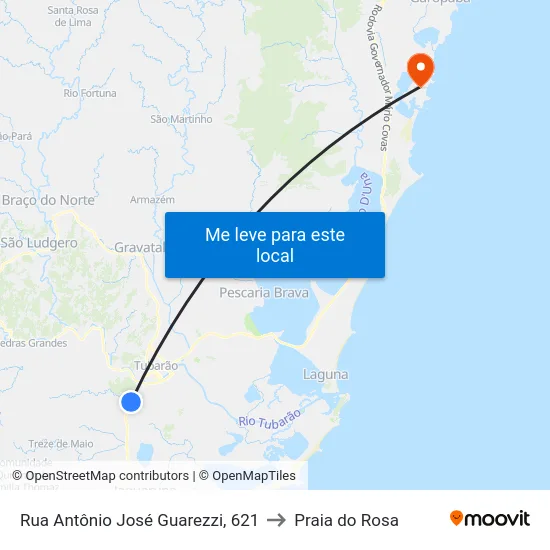 Rua Antônio José Guarezzi, 621 to Praia do Rosa map