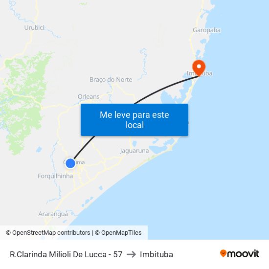 R.Clarinda Milioli De Lucca - 57 to Imbituba map