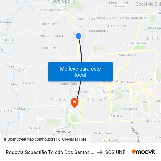 Rodovia Sebastião Tolêdo Dos Santos, 5438 to SOS UNESC map