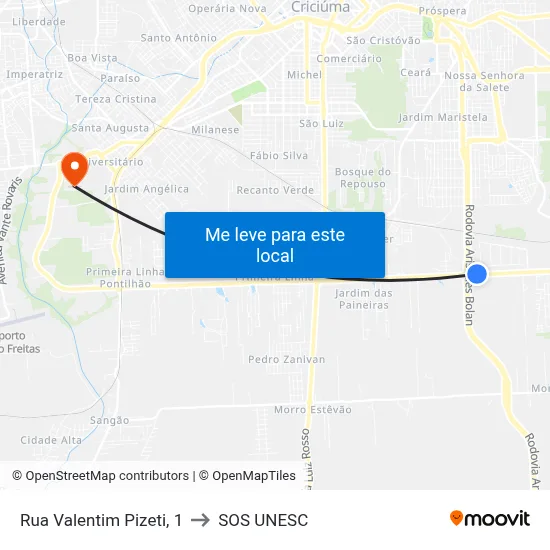 Rua Valentim Pizeti, 1 to SOS UNESC map