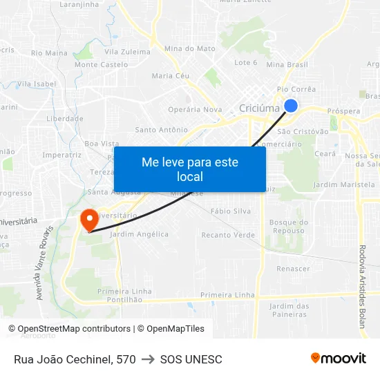 Rua João Cechinel, 570 to SOS UNESC map