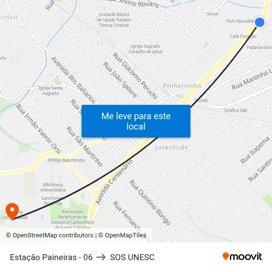 Estação Paineiras - 06 to SOS UNESC map