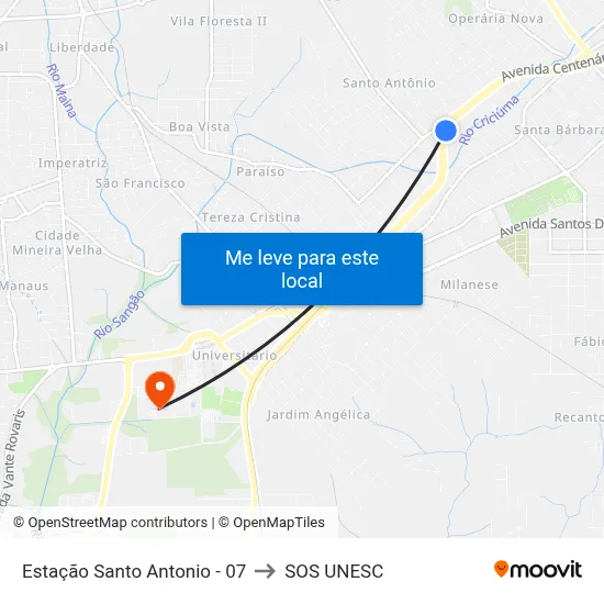 Estação Santo Antonio - 07 to SOS UNESC map