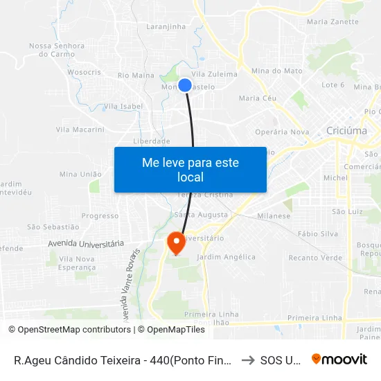 R.Ageu Cândido Teixeira - 440(Ponto Final Monte Castelo) to SOS UNESC map