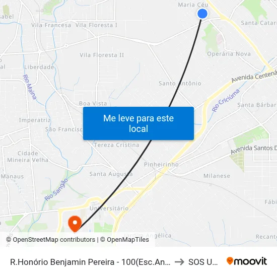 R.Honório Benjamin Pereira - 100(Esc.Ant.Milanez Neto) to SOS UNESC map