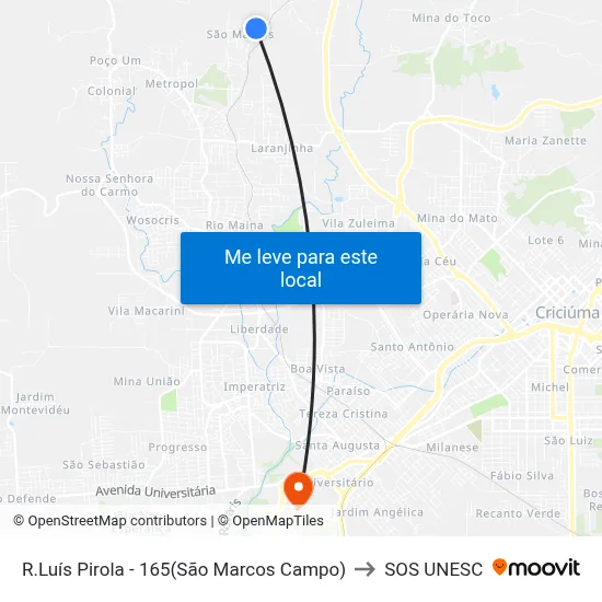 R.Luís Pirola - 165(São Marcos Campo) to SOS UNESC map