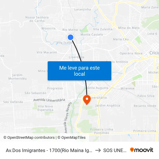 Av.Dos Imigrantes - 1700(Rio Maina Igreja) to SOS UNESC map