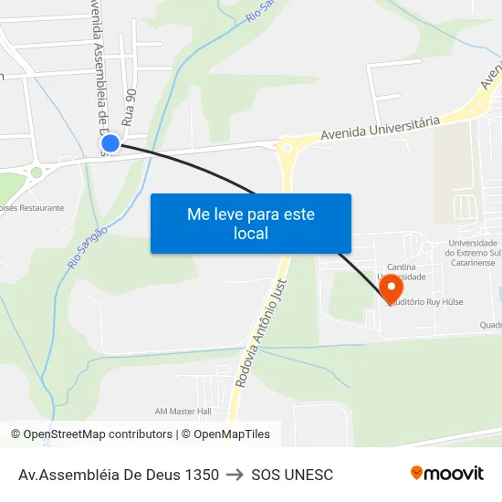 Av.Assembléia De Deus 1350 to SOS UNESC map