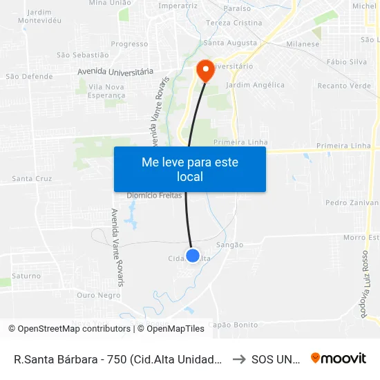 R.Santa Bárbara - 750 (Cid.Alta Unidade Saude) to SOS UNESC map