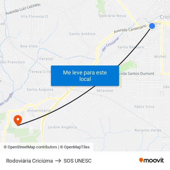 Rodoviária Criciúma to SOS UNESC map