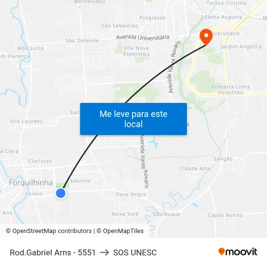Rod.Gabriel Arns - 5551 to SOS UNESC map