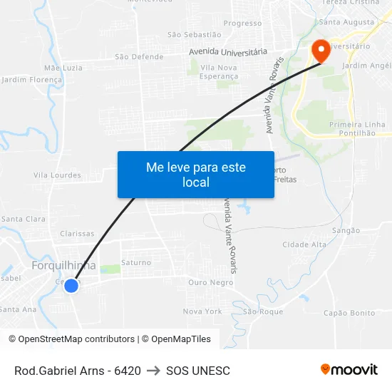 Rod.Gabriel Arns - 6420 to SOS UNESC map